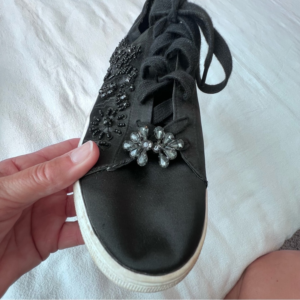 ZARA Black Satin Beaded Embellished Sneakers Trainers Lace Up Shoe Women’s 39‎ - Picture 11 of 15